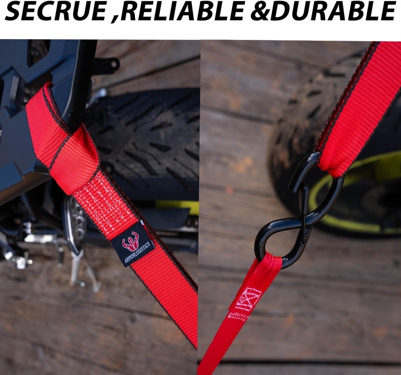 ARMORLOGISTICS Ratchet Straps (4 Pack) - 1in x 15ft Motorcycle Strap Tie Downs with 15ft Soft Loops - 2,100lb Break Strength Ratchet Tie Down Straps for Motorcycles, Truck, Cargo - Safety S Hook, Storage Bag - Image 5